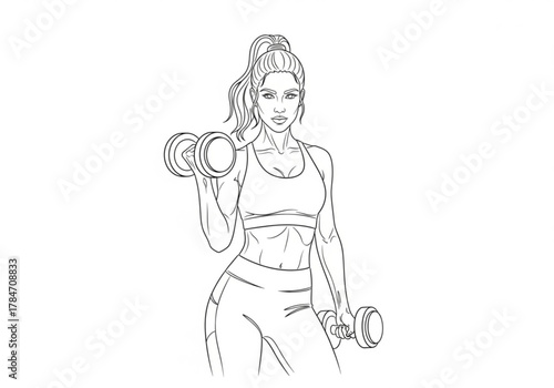 Fit woman with toned abs lifting dumbbells