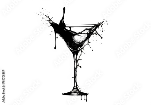 Black liquid splashing out of a martini glass