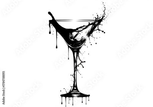 Black ink splash in martini glass