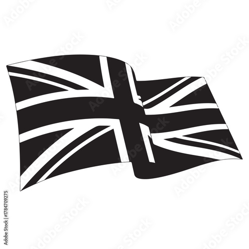 Monochrome Waving Flag with Intersecting Geometric Cross Pattern
