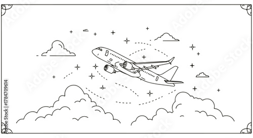 airplane taking off modern aircraft ascending through fluffy clouds conveying travel airline industry perfect for flight booking website headers.