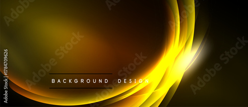 Abstract golden wave design. Smooth curves create dynamic flow, bright highlights contrast dark background. Elegant presentation.