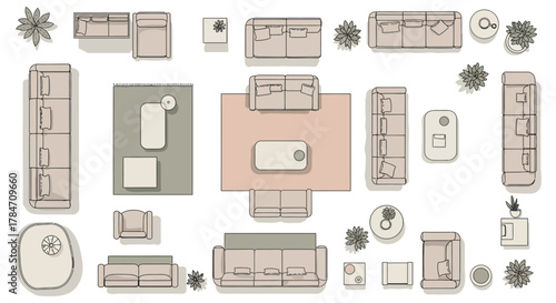 floor plan furniture arrangement showcasing interior design visualizing living room layouts with sofa rug and tables for home decorating ideas.