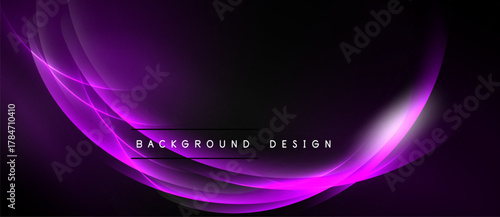 Abstract purple waves over black backdrop. Smooth gradients create dynamic, flowing visual effect. Modern design element.