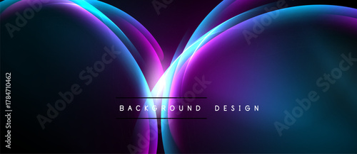 Abstract flowing shapes, vibrant blues, purples, pinks create dynamic background. Modern design elements suggest energy, movement.