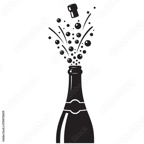 Sparkling Wine Bottle Popping with Bubbles and Flying Cork