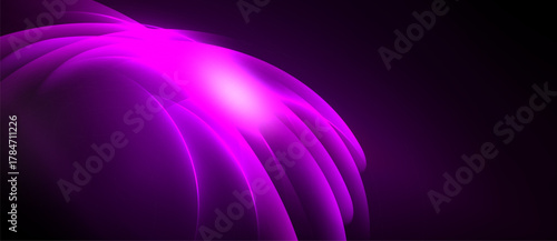 Abstract pink design. Curved lines radiate from bright center, creating dynamic visual effect. Dark background emphasizes luminosity.