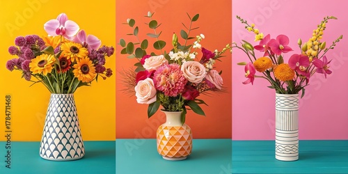 Bright floral compositions bring joy and color to modern spaces with playful designs and vibrant hues
