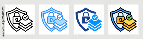 Multi Layer Security Icon Collection Set Multiple Style