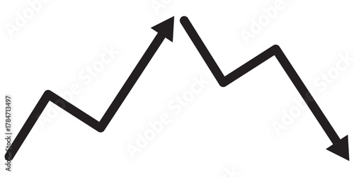 Financial market growth and decline arrow icons. showing financial charts with rising and falling arrows, representing stock market trends, growth, and economic decline.EPS10/AI.