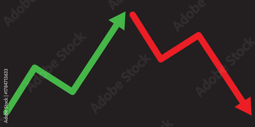 Financial market growth and decline arrow icons. showing financial charts with rising and falling arrows, representing stock market trends, growth, and economic decline.EPS10/AI.