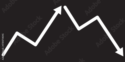 Financial market growth and decline arrow icons. showing financial charts with rising and falling arrows, representing stock market trends, growth, and economic decline.EPS10/AI.