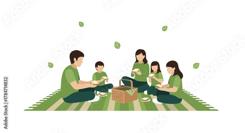 Happy family enjoying a delightful picnic together in a lush green outdoor setting with sandwiches