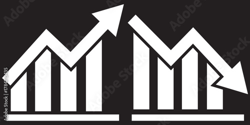 Financial market growth and decline arrow icons. showing financial charts with rising and falling arrows, representing stock market trends, growth, and economic decline.EPS10/AI.