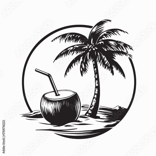 Refreshing Coconut Drink on Summer Beach Vacation image vector