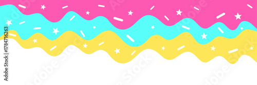 Sweet Colorful Dripping Icing with White Sprinkles. Abstract Dessert Background. Vector Illustration