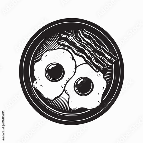 Fried Egg Bacon and Sausage Silhouette Vector Illustration on white background