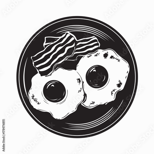 Breakfast Food Silhouette with Egg Bacon and Sausage Vector