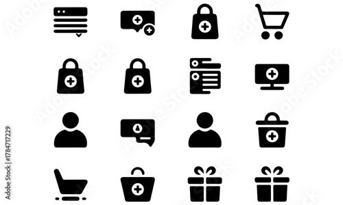 Collection of e commerce and shopping icons in black silhouette
