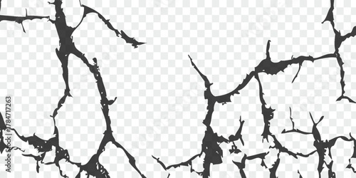 Ground cracks, breaks on land surface from earthquake isolated on transparent background. Vector realistic set of fissure in ground, crevices from disaster or drought, black fractures top view