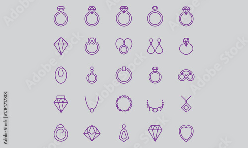 Collection of elegant hand drawn jewelry icons and designs