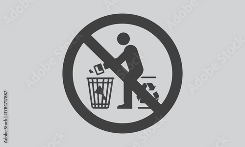 No littering sign with person throwing trash in bin
