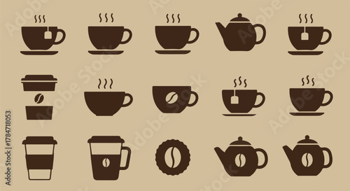 Coffee and Tea Cup Icons A Collection of Hot Beverage Designs