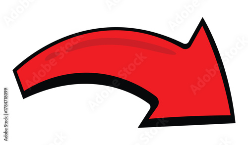 Hand drawn red arrow pointing to the left with black outline isolated on white background