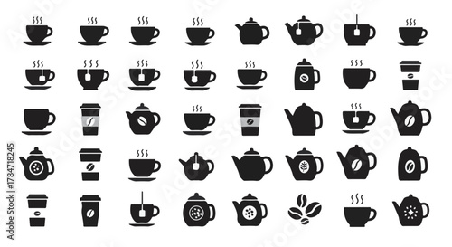 Comprehensive array of elegant coffee, tea, and hot drink icons, perfect for web, application, and interface development