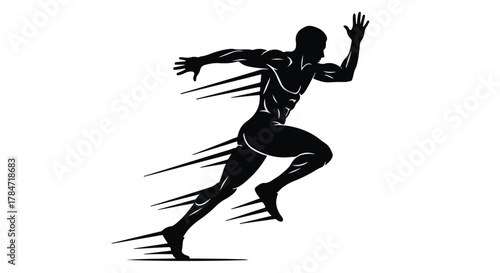 Dynamic silhouette of an athlete sprinting with motion blur, conveying speed and power