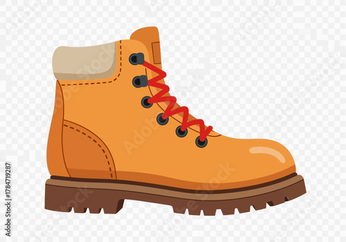 Sturdy Orange Brown Hiking Work Boot Flat Vector Illustration - Outdoor Footwear Icon