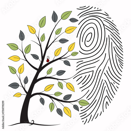 Tree of life merging with fingerprint symbolizing identity and growth