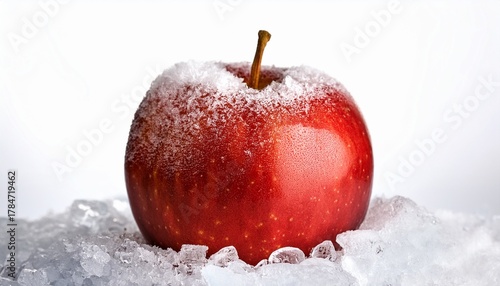 Red Apple With Snow And Ice White Backdrop