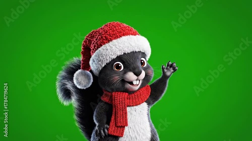 Cute Christmas Squirrel Waving – 3D Character on Green Screen