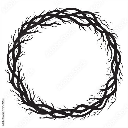 Thorny Wreath Circle – Dark Nature Symbolism Illustration