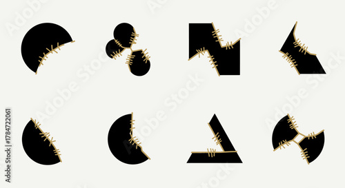 Collection of black abstract geometric shapes with a grainy texture.