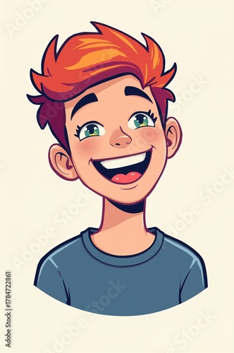 Cheerful cartoon character with vibrant red hair looking upwards with a joyful expression full of life and positive energy for animation