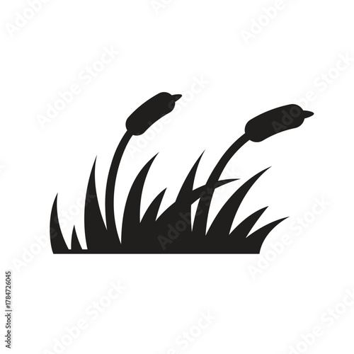 🌿 Black Silhouette of Cattails and Wetland Reeds or Grasses