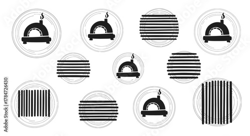 Collection of Pizza Ovens and Abstract Patterns.