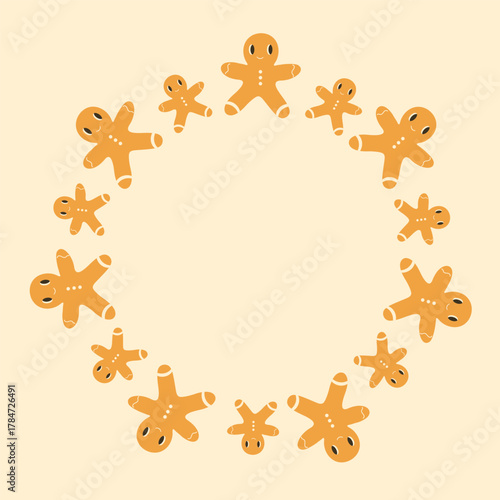 Cookies in the shape of a chelochek are drawn manually. Circular illustrations of sand cookies for Christmas and the New Year.