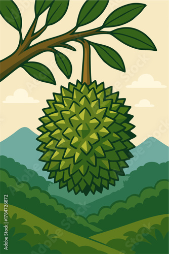durian fruit vector on the tree