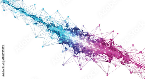 Abstract digital data network background, futuristic technology connection, 3D polygon mesh with glowing points and lines, cad drawing flat vector illustration