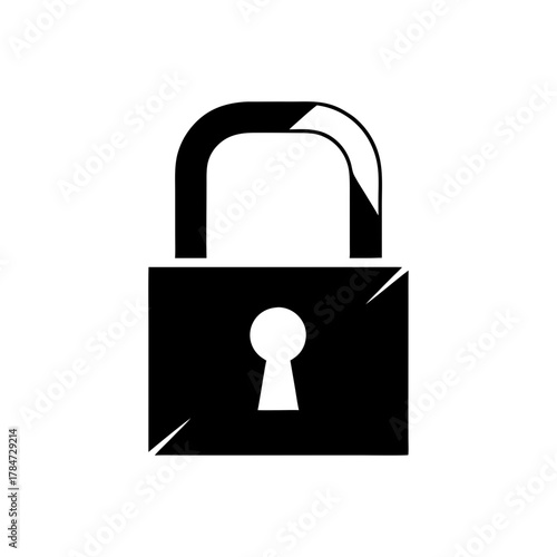 Padlock icon on transparent background, minimalistic design, black silhouette