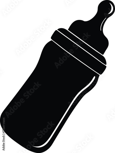 Baby Bottle Silhouette Vector Icon Feeding Newborn Toddler Child Drink Container Babycare Milk Formula Equipment Accessory