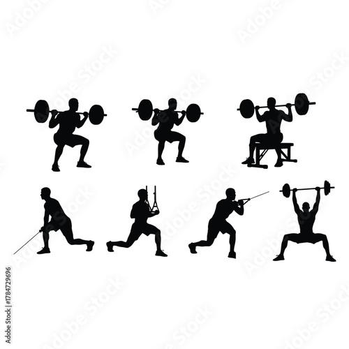 Silhouette collection of people doing fitness exercises sport and healthy lifestyle concept