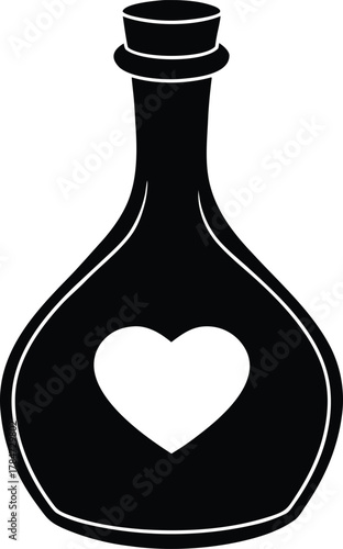 Love Potion Glass Bottle Silhouette Graphic. Aromatic Essence Container Vector Icon on Transparent Backdrop. Cosmetics Package Design