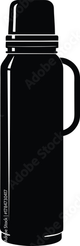 Insulated Black Travel Bottle Silhouette: Durable Thermos for Outdoor Adventures and Hot Drink Portability