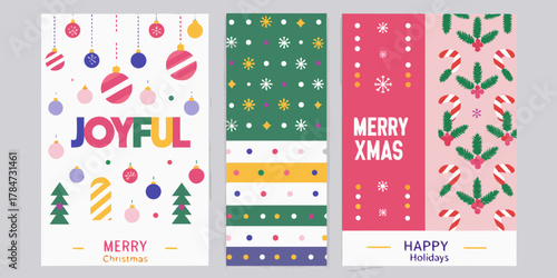 Collection of festive christmas and holiday greeting cards with joyful messages and decorative elements