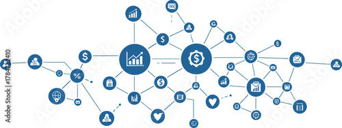 Financial business network concept, digital money connection system, global finance data analytics background, investment growth communication structure, cad drawing flat vector illustration