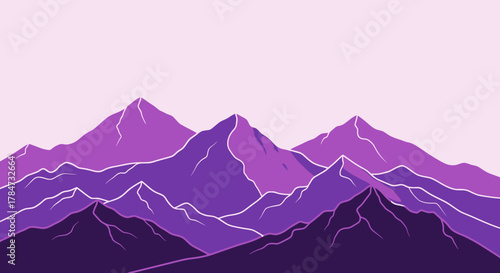 Stunning purple mountain range landscape art, a modern, minimalist design for backgrounds and scenic illustrations, perfect for travel and outdoor themes